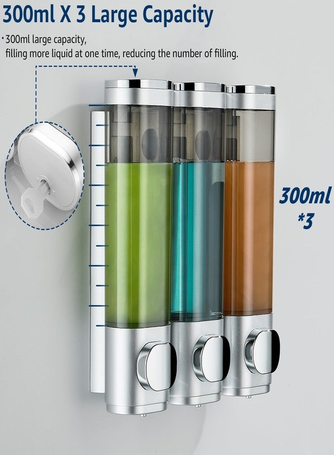 Pollock Shower Dispenser 3 Chamber No Drill Shampoo and Conditioner Dispenser for Bathroom, Large Capacity, Silver - Image 3