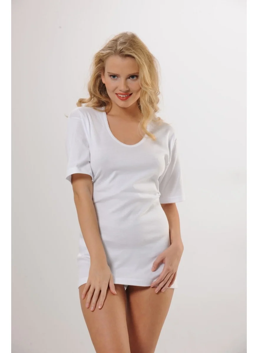 أتش أم دي 2009 Triple 100% Cotton Short Sleeve Rib Women Singlet - White