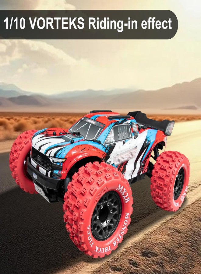 LRFHL MX28 F/R 2.8" RC Tire and Wheels with 12mm/14mm Hex Adapter, 1/10 RC Monster Truck Tires Compatible with Traxxas Stampede Rustler Redcat Arrma Vorteks Big Rock Granite (4PCS, Red) - Image 2