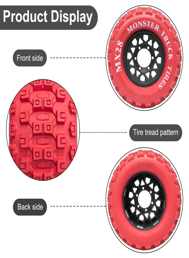 LRFHL MX28 F/R 2.8" RC Tire and Wheels with 12mm/14mm Hex Adapter, 1/10 RC Monster Truck Tires Compatible with Traxxas Stampede Rustler Redcat Arrma Vorteks Big Rock Granite (4PCS, Red) - Image 5