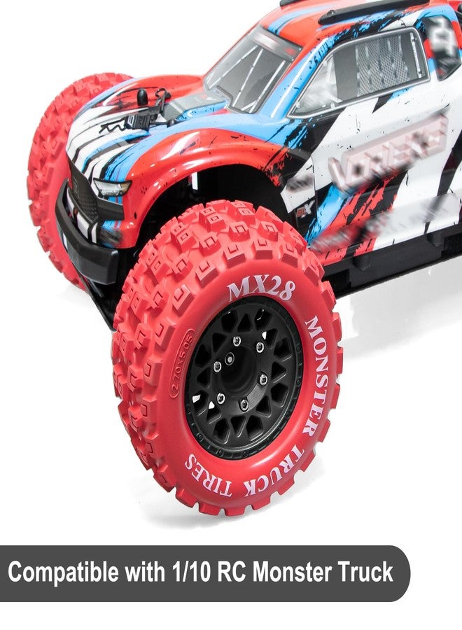 LRFHL MX28 F/R 2.8" RC Tire and Wheels with 12mm/14mm Hex Adapter, 1/10 RC Monster Truck Tires Compatible with Traxxas Stampede Rustler Redcat Arrma Vorteks Big Rock Granite (4PCS, Red) - Image 3