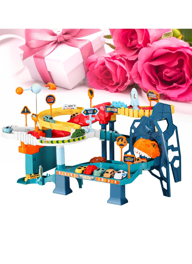 Velaurs Children's Car Adventure, Parking Lot Building Electric Roller Coaster, Dinosaur Winding Road Track Car Toy  - Image 4