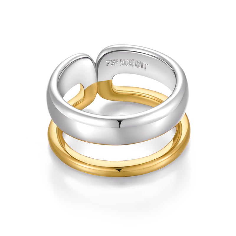 NOKMIT 14K Gold Silver Plated Stackable Rings for Women, Two-Tone Multi Ring Mixed Metal Statement Thumb Band, One-Piece Design, High Polish Comfort Fit, Size 6â€“10 (7) - Image 1