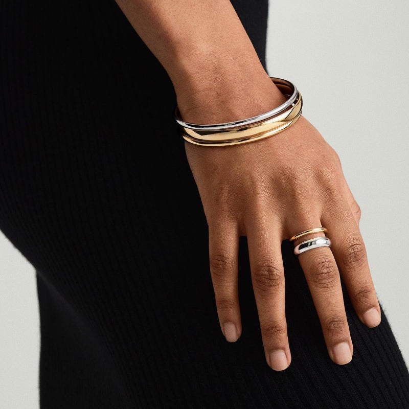 NOKMIT 14K Gold Silver Plated Stackable Rings for Women, Two-Tone Multi Ring Mixed Metal Statement Thumb Band, One-Piece Design, High Polish Comfort Fit, Size 6â€“10 (7) - Image 3