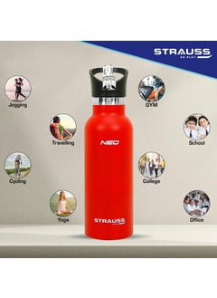 STRAUSS STRAUSS Stainless Steel Water Bottle | Leak Proof, BPA Free, Vacuum Insulated Flask Water Bottle | Ideal for School, Office, Home, Gym | Eco-Friendly, Durable, Sweat-Proof Design | 500ml,(Red)  - Image 2