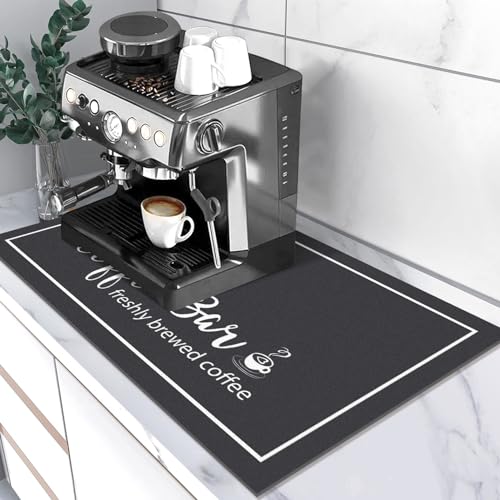 Findosom 16x 24 Dish Drying Mat Super Absorbent  Cuttable Coffee Mat Hide Stain Bar Mat for Kitchen Counter Coffee Bar Accessories Black