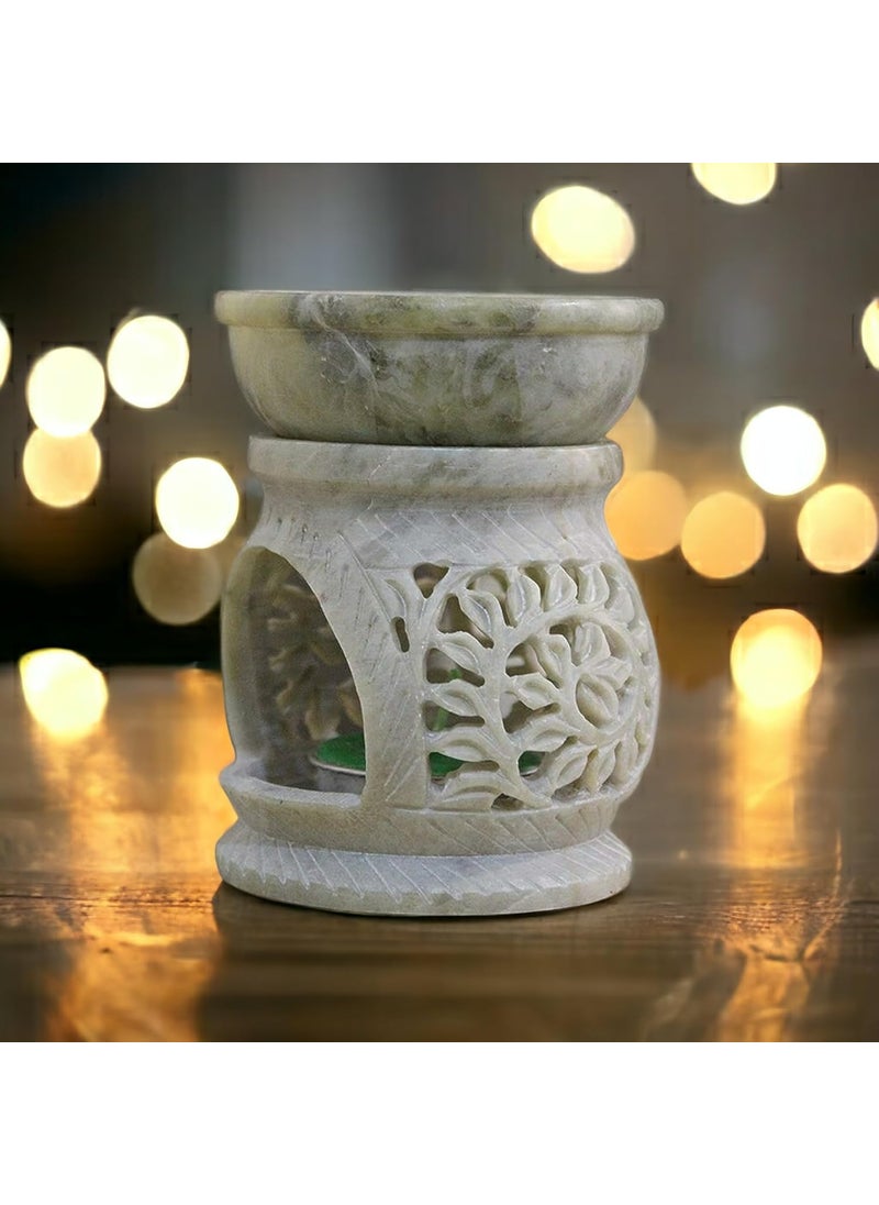 Pooja Creation Pooja Creation Essential Oil Diffuser Oil Burner Oil Warmer with Tea Light Holder for Aromatherapy Artisan Handcarved Soapstone Size 3 Inch  - Image 3
