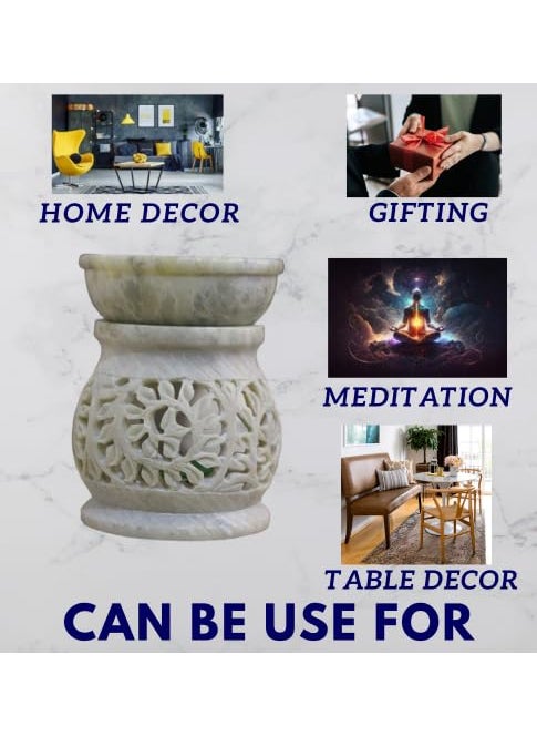Pooja Creation Pooja Creation Essential Oil Diffuser Oil Burner Oil Warmer with Tea Light Holder for Aromatherapy Artisan Handcarved Soapstone Size 3 Inch  - Image 5