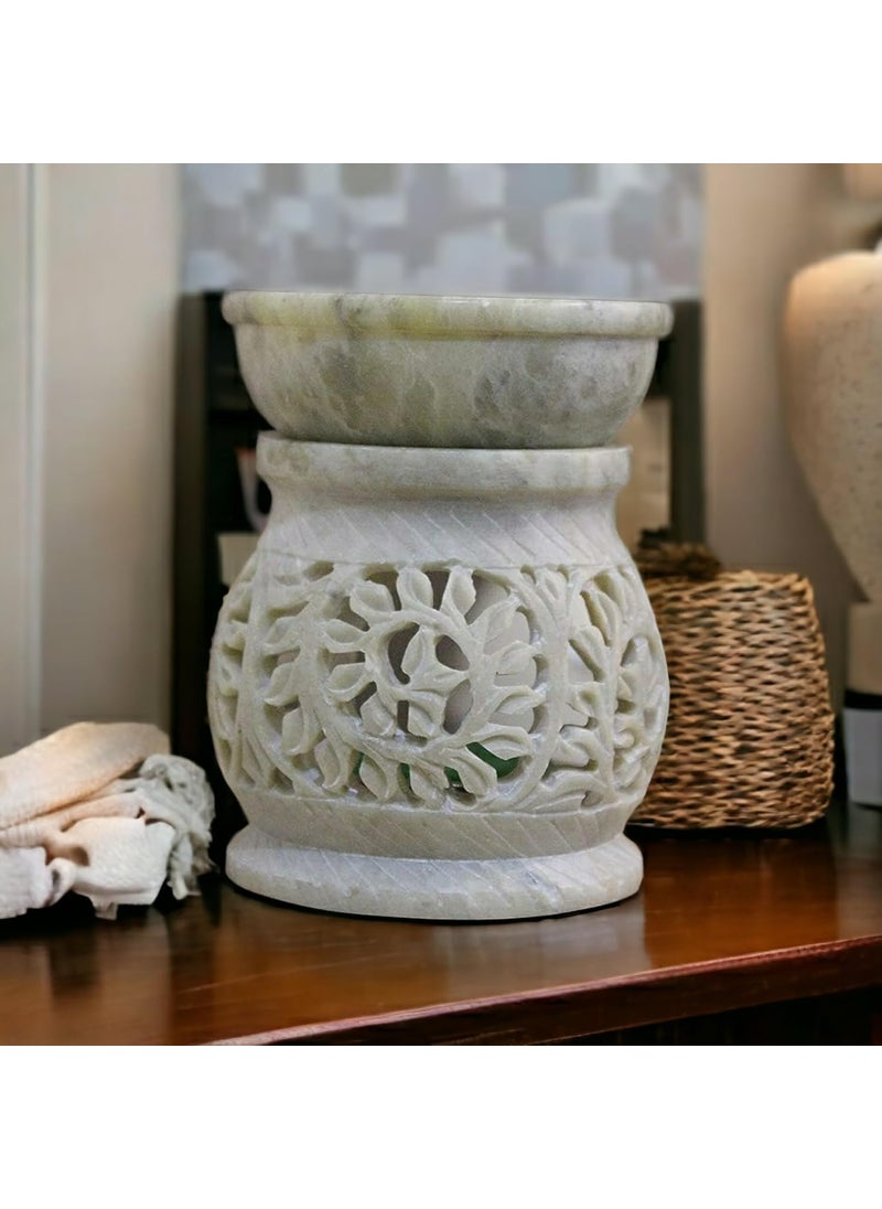 Pooja Creation Pooja Creation Essential Oil Diffuser Oil Burner Oil Warmer with Tea Light Holder for Aromatherapy Artisan Handcarved Soapstone Size 3 Inch  - Image 1