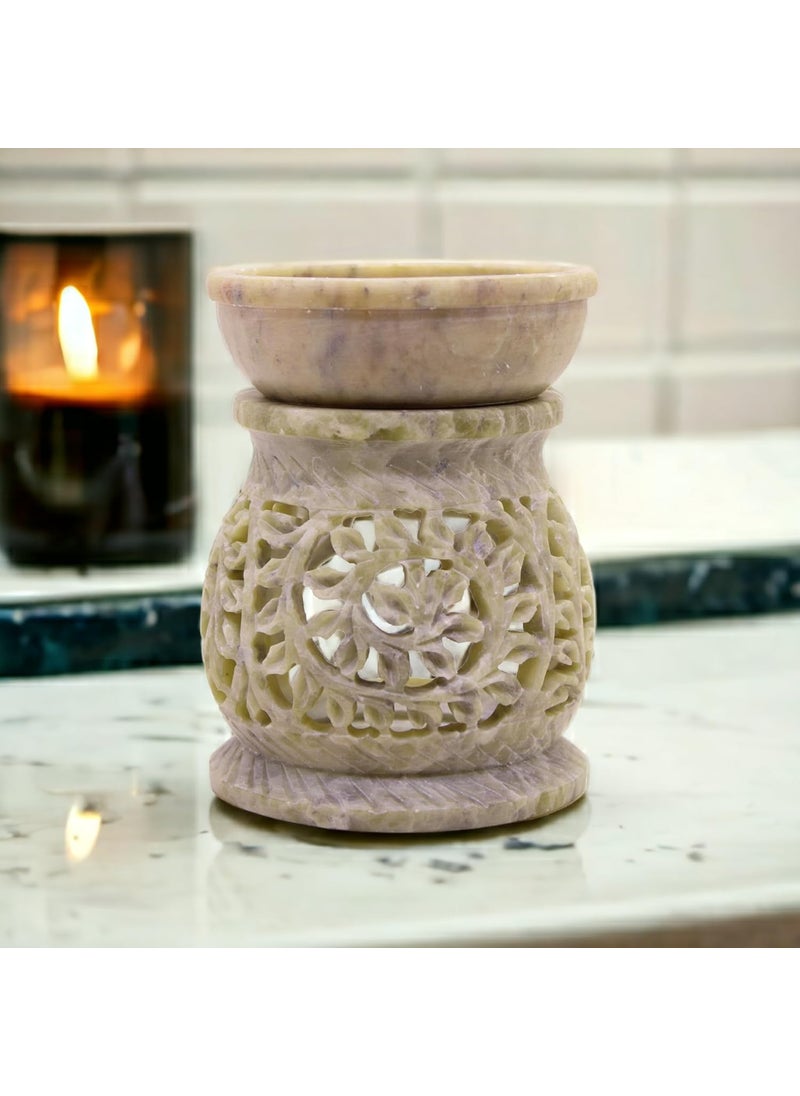 Pooja Creation Pooja Creation Essential Oil Diffuser Oil Burner Oil Warmer with Tea Light Holder for Aromatherapy Artisan Handcarved Soapstone Size 3 Inch  - Image 2