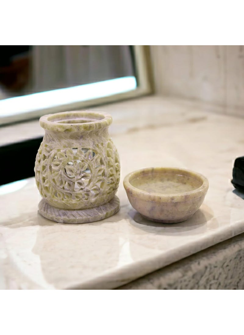 Pooja Creation Pooja Creation Essential Oil Diffuser Oil Burner Oil Warmer with Tea Light Holder for Aromatherapy Artisan Handcarved Soapstone Size 3 Inch  - Image 4