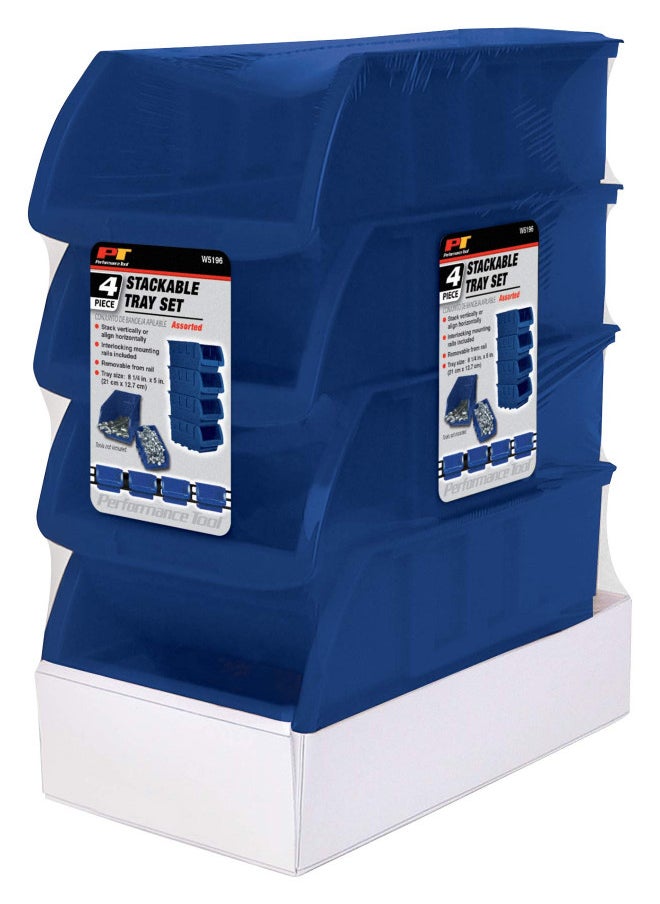 Performance Tool Performance Tool W5196 Large Stackable Storage Trays - Adjustable for Vertical or Horizontal Position, Blue, Pack of 4  - Image 2
