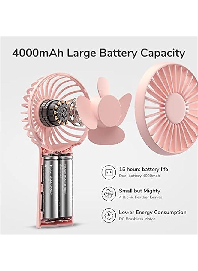 إسكدنيا مروحة يدوية، 4000 مللي أمبير/ساعة محمولة صغيرة وشخصية قابلة لإعادة الشحن عبر USB، 【مدة عمل من 4 إلى 16 ساعة】 مروحة يدوية تعمل بالبطارية مع 3 سرعات للاستخدام في الهواء الطلق/السفر، هدية صيفية للنساء - Image 2