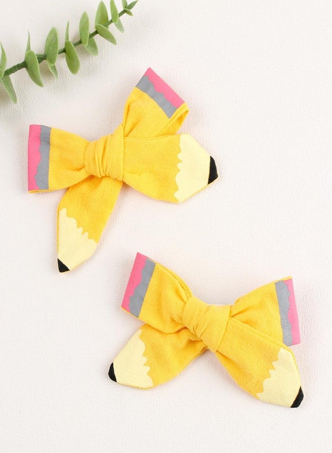 AIUPUOC Bow Hair Clips Back to School Hair Bows for Girls Cute Yellow Pencil Clips Hair Bow Barrette Ribbon Snap Hairpin Handmade Graduation Season Decor Hair Accessories for Students Hair Accessories 2Pcs - Image 5