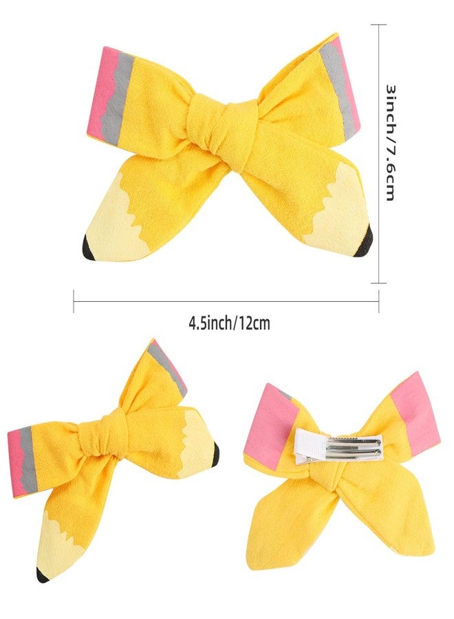 AIUPUOC Bow Hair Clips Back to School Hair Bows for Girls Cute Yellow Pencil Clips Hair Bow Barrette Ribbon Snap Hairpin Handmade Graduation Season Decor Hair Accessories for Students Hair Accessories 2Pcs - Image 2