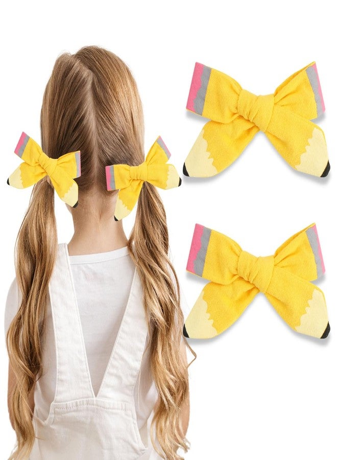 AIUPUOC Bow Hair Clips Back to School Hair Bows for Girls Cute Yellow Pencil Clips Hair Bow Barrette Ribbon Snap Hairpin Handmade Graduation Season Decor Hair Accessories for Students Hair Accessories 2Pcs - Image 1