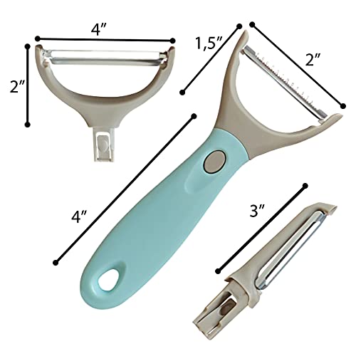 Bahoki Essentials 3 Piece Peeler Set - Stainless Steel Trio Vegetable and Fruit Peeler - Interchangeable Multifunctional Cutter Slicer - Julienne Cut, Shredder, Peelers - Home Kitchen Gadgets - Image 5