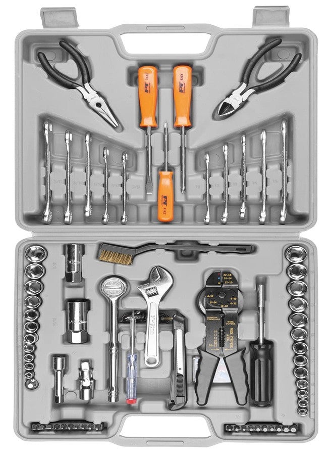 بيرفورمانس تول مجموعة أدوات متعددة الاستخدامات W1193 SAE/Metric من Performance Tool، أدوات يدوية منزلية عامة، مجموعة أدوات إصلاح السيارات، مع حقيبة تخزين بلاستيكية لصندوق الأدوات، رمادي، 119 قطعة - Image 2