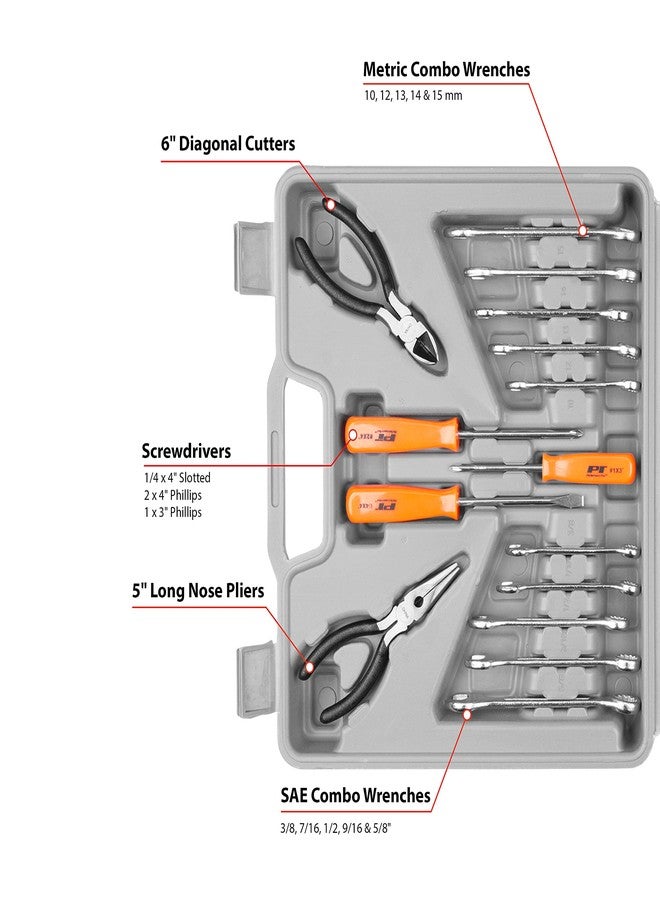بيرفورمانس تول مجموعة أدوات متعددة الاستخدامات W1193 SAE/Metric من Performance Tool، أدوات يدوية منزلية عامة، مجموعة أدوات إصلاح السيارات، مع حقيبة تخزين بلاستيكية لصندوق الأدوات، رمادي، 119 قطعة - Image 3