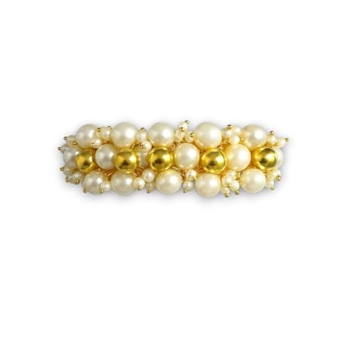 Accessher Gold Plated Traditional Freshwater Pearls and Shining Golden Beads Embedded Hair Barrette/Hair Clip/Hair Accessory for Women and Girls Pack of 1 - Image 1