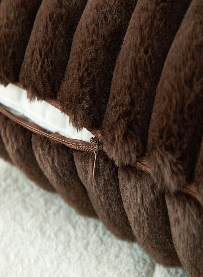 Sunday Praise Double-Sided Faux Fur Plush Throw Pillow Covers 18x18 Inch Set of 2 Dark Brown Striped Decorative Pillow Cases Soft Luxury Cushion Cases for Couch Sofa Living Room Décor - Image 4
