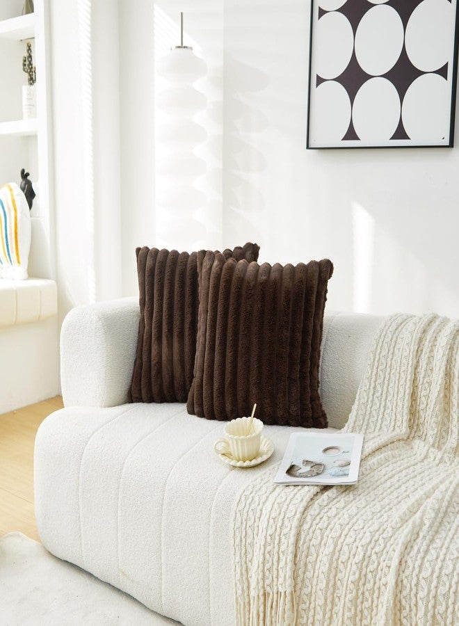 Sunday Praise Double-Sided Faux Fur Plush Throw Pillow Covers 18x18 Inch Set of 2 Dark Brown Striped Decorative Pillow Cases Soft Luxury Cushion Cases for Couch Sofa Living Room Décor - Image 2