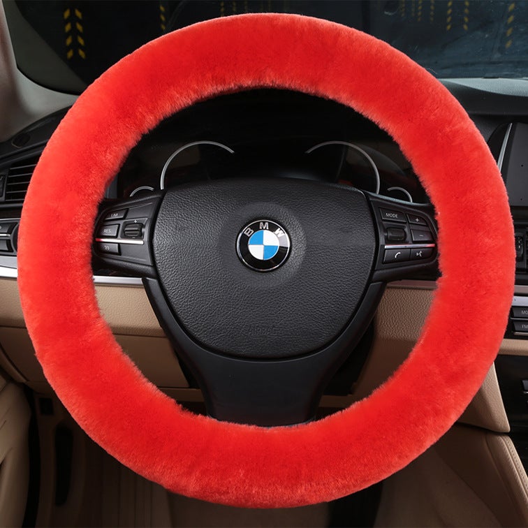 Generic New car wool steering wheel cover wool short plush cute wool car handle cover winter handle cover fur one Orange Red 