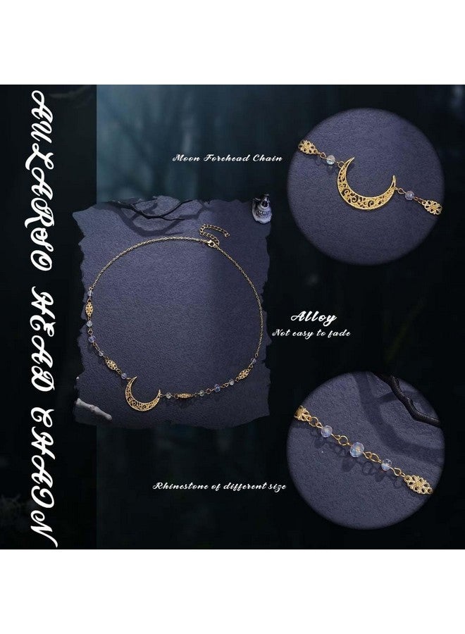 Aularso Vintage Rhinestone Head Chain Crescent Moon Headband Chain Crystal Headpieces Halloween Forehead Hair Accessories For Women And Girls (Goldwhite) - Image 3