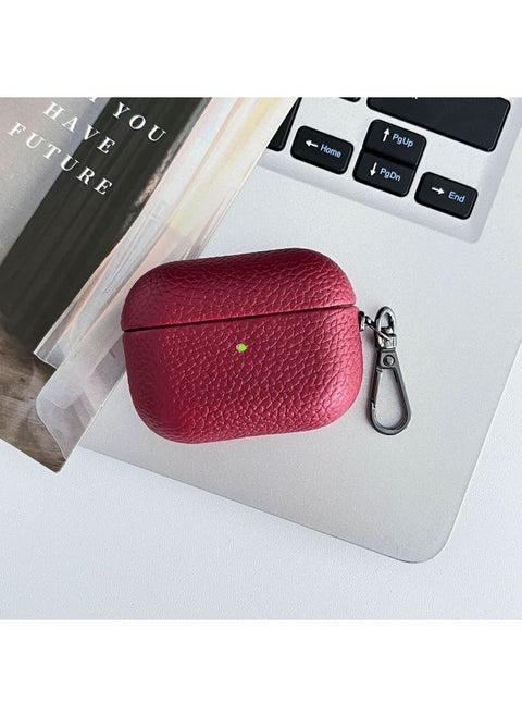 Suitable For Airpodspro For Apple Noise Reduction Bluetooth Headset All-inclusive Leather Case Easy To Carry Good Feel Earphone Case-Color:Wine Red-Applicable Model:Airpods Generation 3