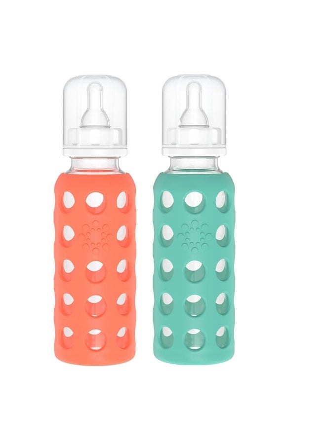 Lifefactory Glass Baby Bottle BPA Free | Protective Silicone Sleeve | 9 oz Pack of 2 | Papaya, Kale - Image 1
