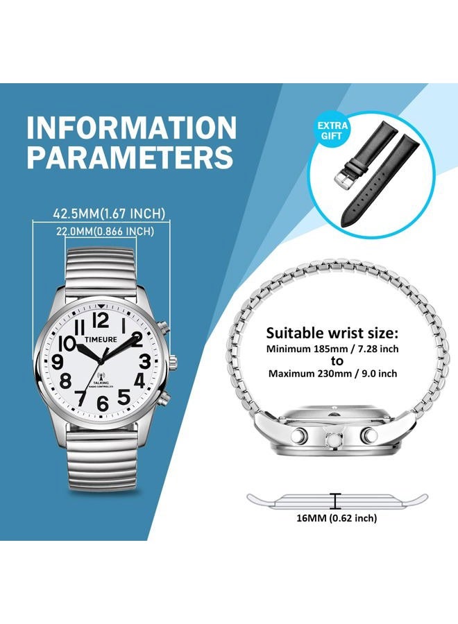 TIMEURE Talking Watch with Jumbo Numbers self-Setting for Bind Men, Seniors,Visually impaired,or Elderly, Father's Gift -2211 (Silver) - Image 3
