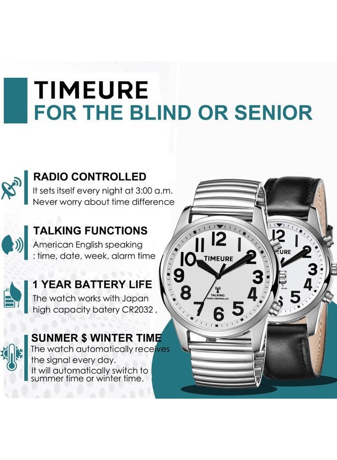 TIMEURE Talking Watch with Jumbo Numbers self-Setting for Bind Men, Seniors,Visually impaired,or Elderly, Father's Gift -2211 (Silver) - Image 2