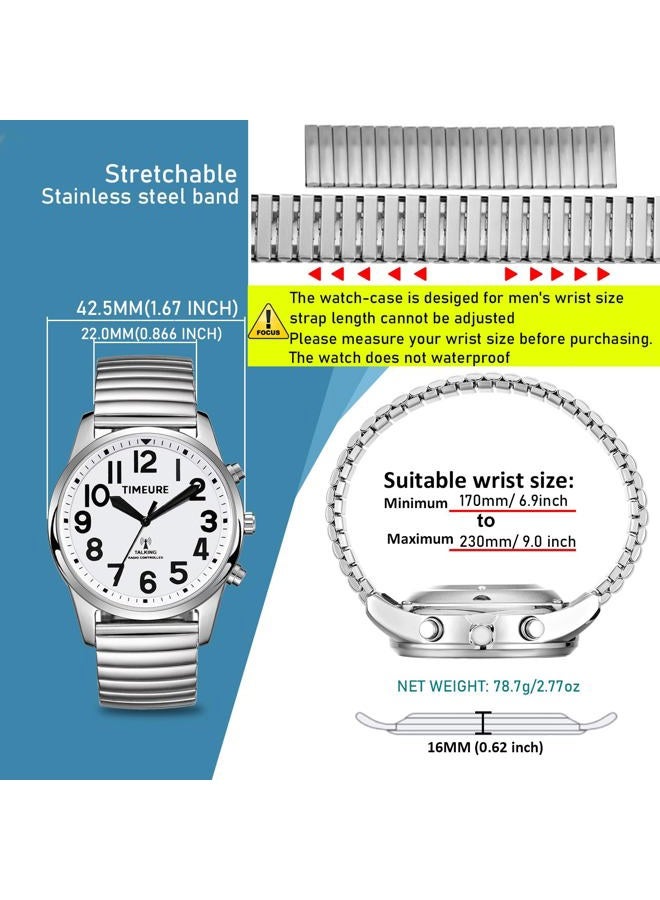TIMEURE Talking Watch with Jumbo Numbers self-Setting for Bind Men, Seniors,Visually impaired,or Elderly, Father's Gift -2211 (Silver) - Image 5