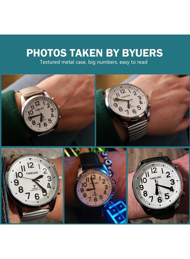 TIMEURE Talking Watch with Jumbo Numbers self-Setting for Bind Men, Seniors,Visually impaired,or Elderly, Father's Gift -2211 (Silver) - Image 4