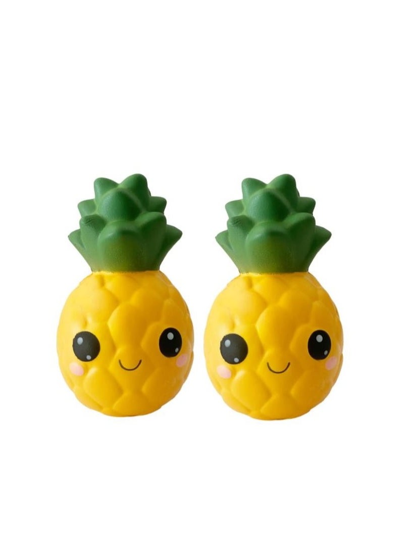 2 Pack Slow Rising Pineapple Squishy Toys with Big Eyes - Cute Fruit Stress Relief Squeeze Toys for Kids, Perfect for Birthday Gifts, Classroom Prizes, and Goodie Bag Stuffers. - Image 1