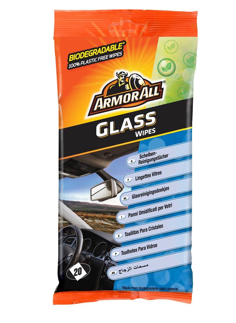 ARMOR ALL - Glass Flow Wipes, 100% Plastic-Free And Biodegradeable, One-Step Cleaning, 20 Wipes - Image 1
