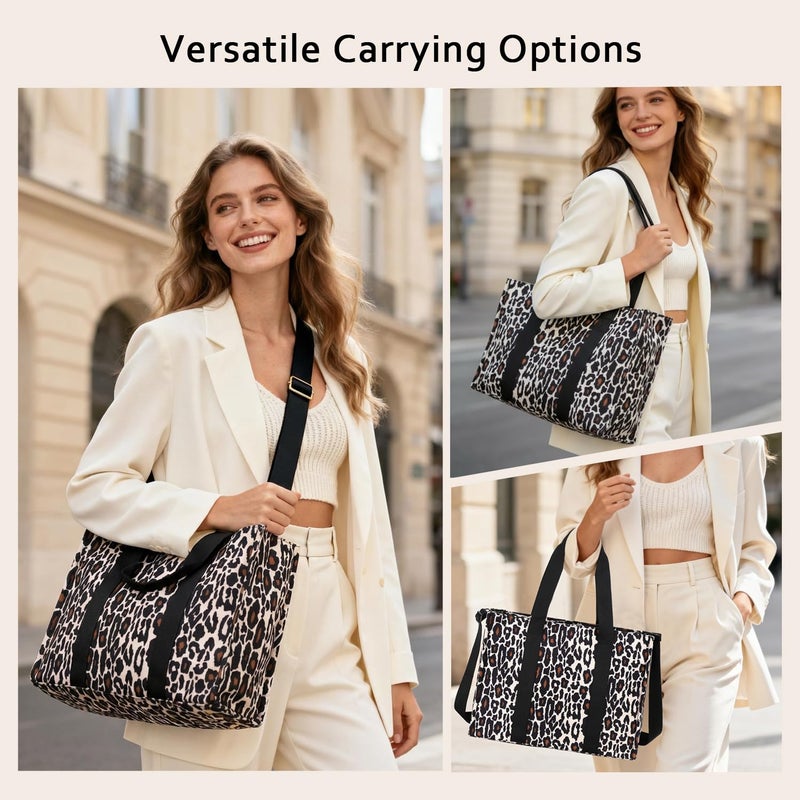 BTOOP Laptop Tote Bag for Women Work 15.6 inch Canvas Shoulder Bags Computer Messenger Purse Teacher Handbag Office Briefcase (Leopard-Black) - Image 2