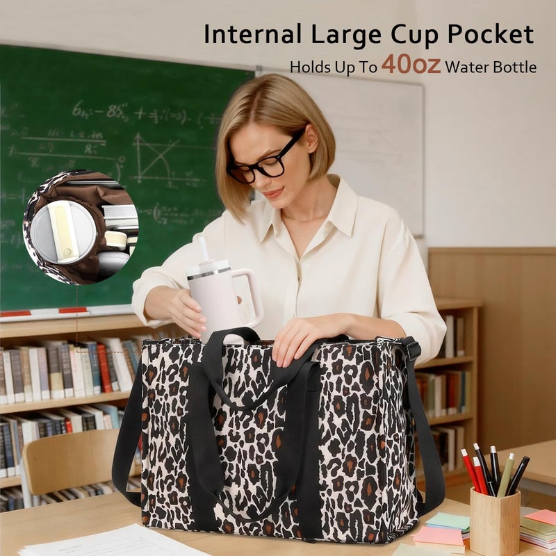 BTOOP Laptop Tote Bag for Women Work 15.6 inch Canvas Shoulder Bags Computer Messenger Purse Teacher Handbag Office Briefcase (Leopard-Black) - Image 5
