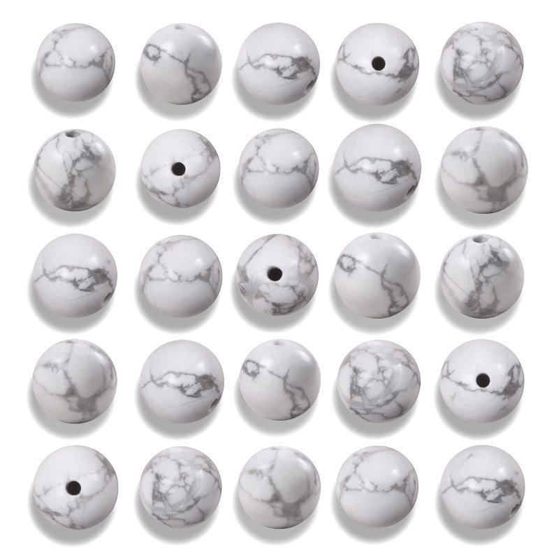 NITOPUPU 100Pcs 10mm Natural Smooth White Howlite Gemstone Beads Round Loose Stone Beads for Jewerly Making with Crystal Stretch Cord