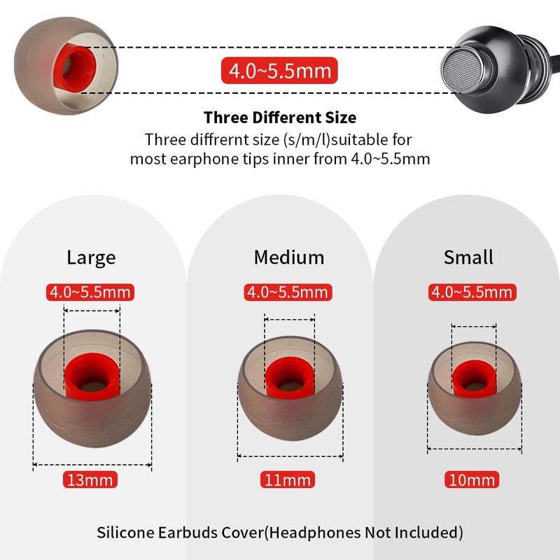 Quadafy 60PCS Earbuds Replacement Tips Silicone, Ear Bud Replacement Pieces Silicone, Soft Silicone Replacement Earbuds Fit Most in-Ear Earbuds 3 Sizes S/M/L, Black - Image 4