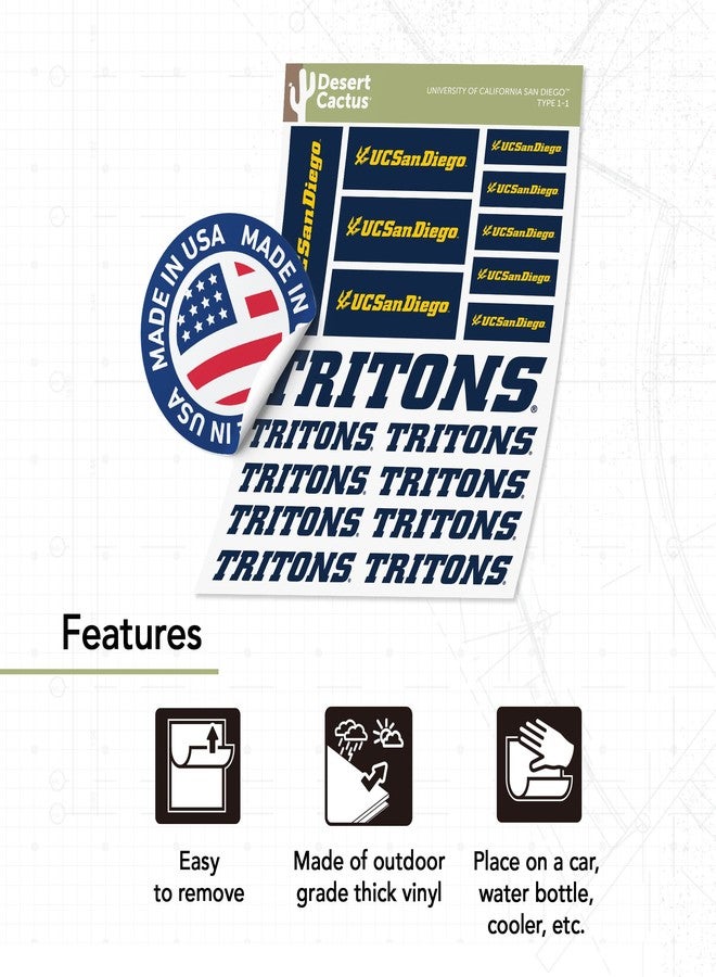 Desert Cactus University of California San Diego Sticker Tritons UCSD Vinyl Decals Laptop Water Bottle Car Scrapbook Sheet T1 (Type 1-1) - Image 4
