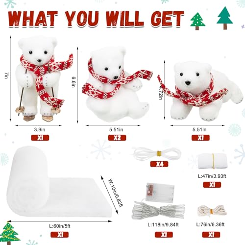 OOOFAYE Polar Bear Christmas Staircase Decorations Set Banister Christmas Decorations with 4PCS Skiing Polar Bears & Artificial Snow & LED Lamp Belt, for Home Interior Stairs Decor - Image 2