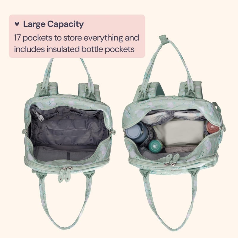 BabbleRoo Diaper Bag Backpack, Baby Essentials Travel Bag with Changing Pad, Stroller Straps & Pacifier Case, Green Birdy - Image 3