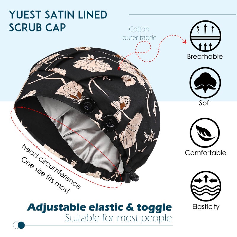 Yuest Adjustable Scrub Caps for Women Satin Lined Nurse Caps for Women - Image 2