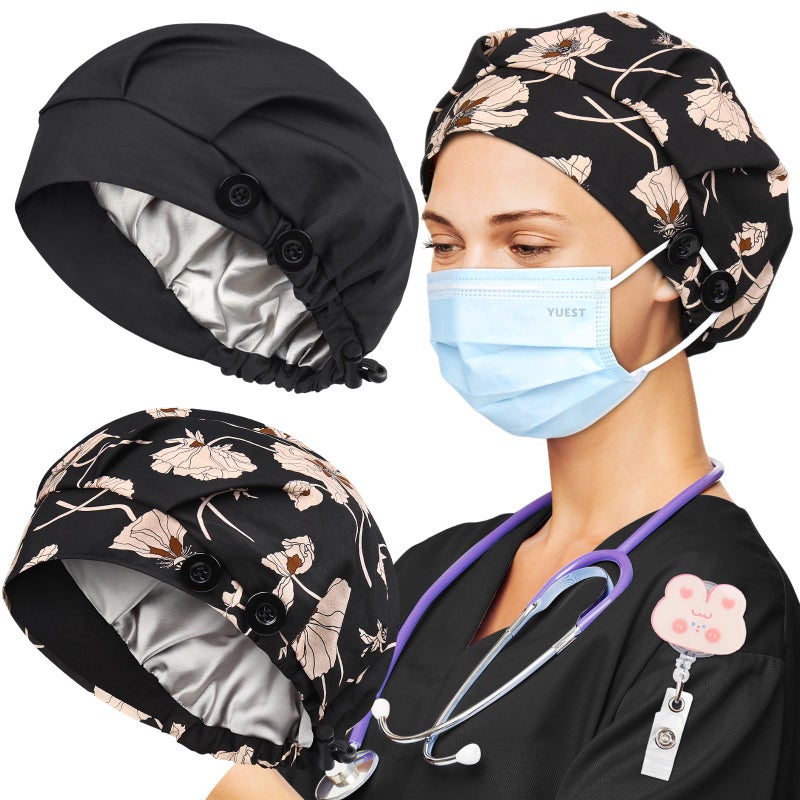 Yuest Adjustable Scrub Caps for Women Satin Lined Nurse Caps for Women - Image 3