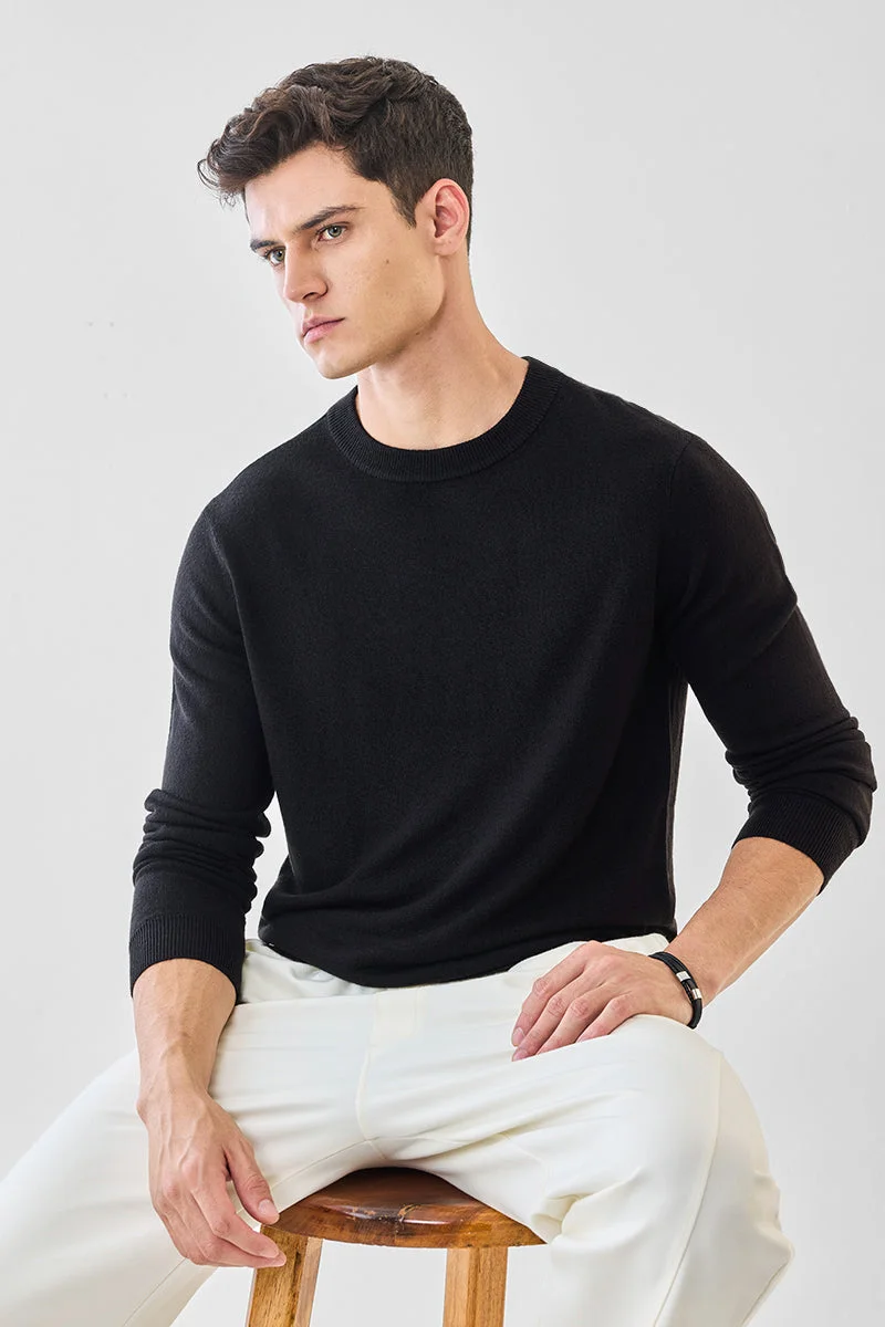 SNITCH Regular Fit Black Sweater