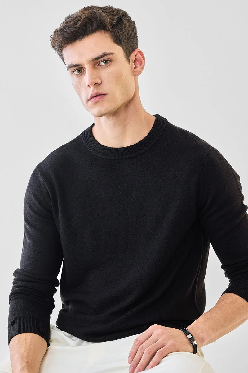 SNITCH Regular Fit Black Sweater