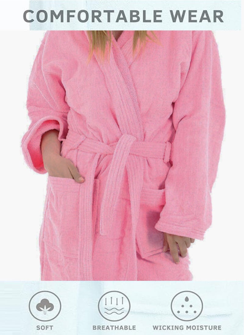 White Rose - Pink Color Terry Pattern Unisex Dressing Bathrobe Small size Hotel And Spa - Image 1