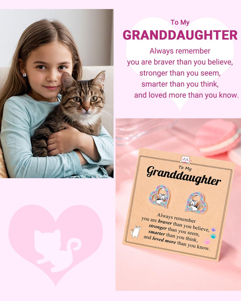 UPROMI Valentines Day Gifts for Kids Cute Hypoallergenic Heart Cat Earrings for Girls 8 12 14 10 11 Year Old Birthday Christmas Gifts for Tween Girl Trendy Stuff Jewelry Granddaughter from Grandma - Image 4