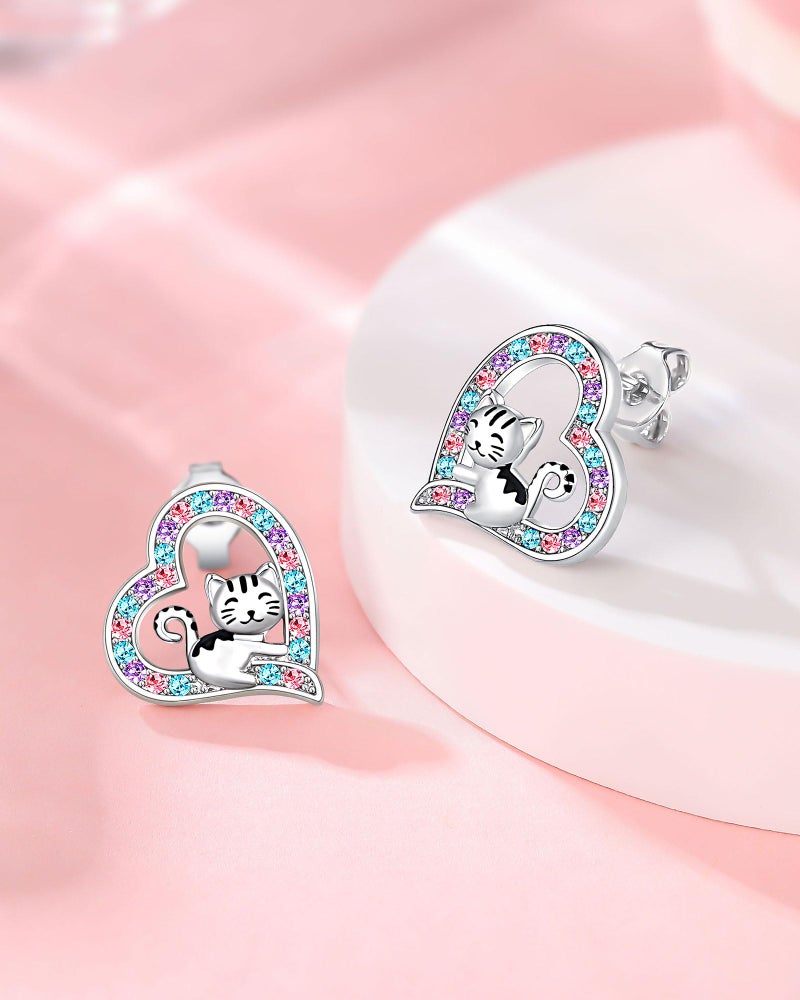 UPROMI Valentines Day Gifts for Kids Cute Hypoallergenic Heart Cat Earrings for Girls 8 12 14 10 11 Year Old Birthday Christmas Gifts for Tween Girl Trendy Stuff Jewelry Granddaughter from Grandma - Image 3